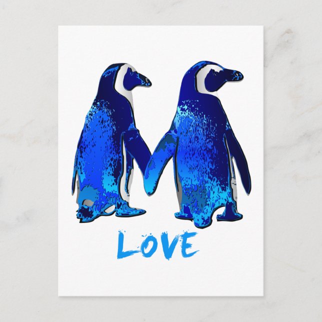 Cartão Postal Pinguins segurando mãos Love Design (Frente)