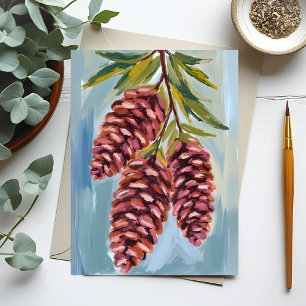 Cartão Postal Pinhas Caídas Aquarela Outono