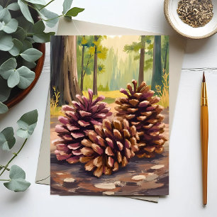Cartão Postal Pinhas Floresta em Aquarela de Outono