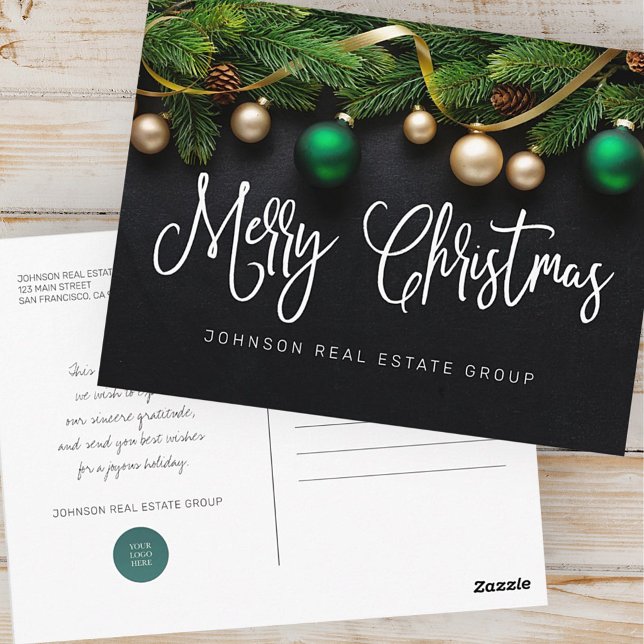 Cartão Postal Pinheiro de Natal e Bolas Feliz Natal (Criador carregado)