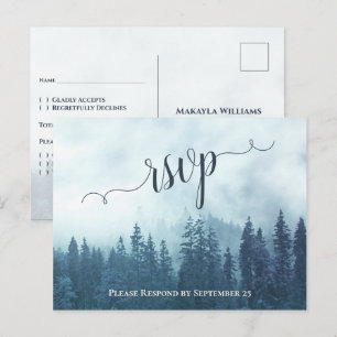 Cartão Postal Pinheiros Azuis Rústicos Resposta para Casamento a