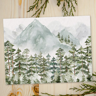 Cartão Postal Pinheiros Floresta e Montanhas Aquarela
