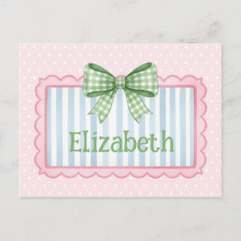Cartão Postal Pink and Blue Frame With Green Gingham Bow