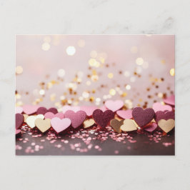 Cartão Postal pink and golden hearts on golden glitter