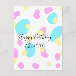 Cartão Postal Pink azul amareloformas abstratas aniversário infa