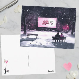 Cartão Postal Pink Black Winter Scene Date Night Valentine's Day