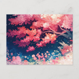 Cartão Postal Pink Cherry Blossom Tree at Night Starry Sky