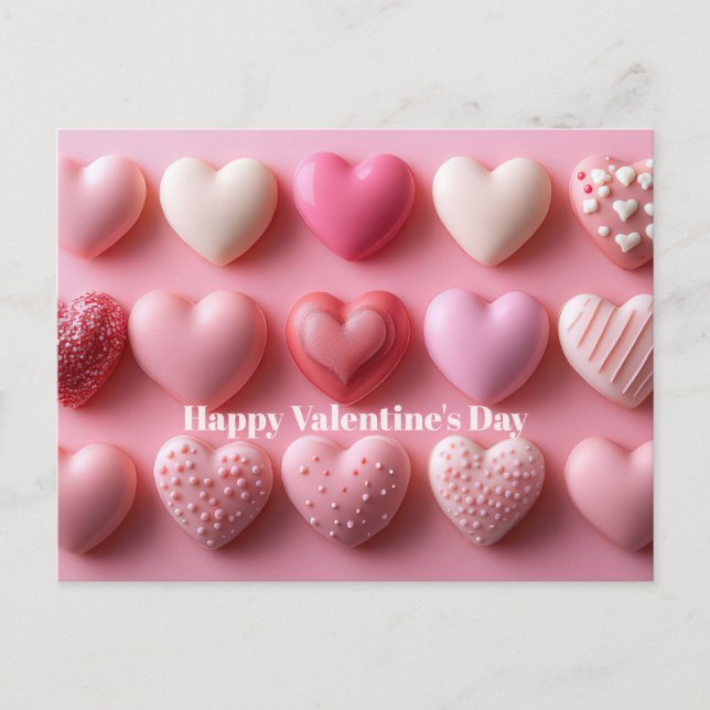 Cartão Postal Pink Chocolate Hearts Valentine`s Day Card  (Frente)