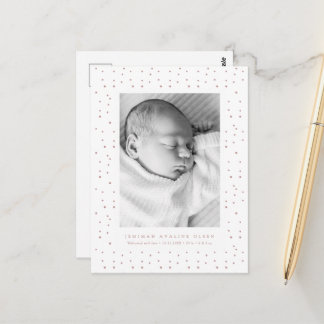 Cartão Postal Pink Confetti Baby Birth Announcement Postcard