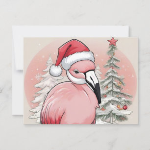 Cartão Postal Pink Flamingo vestindo o fundo do chapéu de Santa