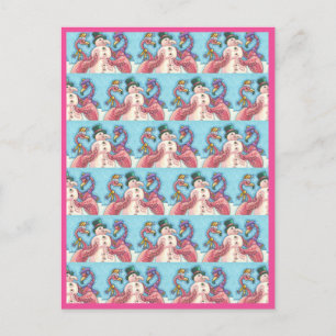 CARTÃO POSTAL PINK FLAMINGOS FAZEM NEVE, PÁSSAROS DE NATAL ENGR