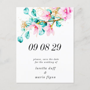 Cartão Postal Pink Floral Photo Save the date Postcard