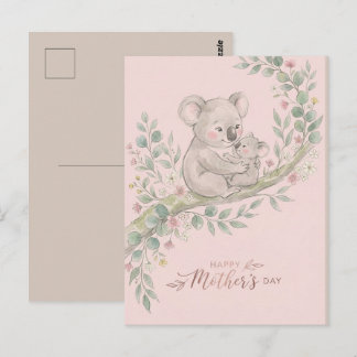 Cartão Postal Pink, Gentle Koala Mom and Joey