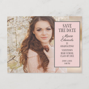 Cartão Postal Pink Graduation Photo Save the Date Postcard