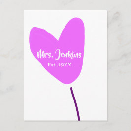 Cartão Postal Pink heart balloon Mrs add name est. Add year love