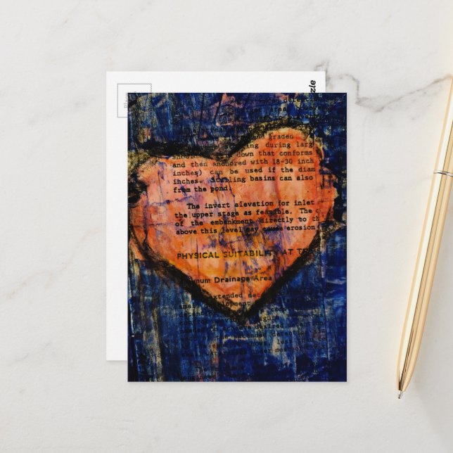 Cartão Postal Pink Heart Mixed Media Collage (Frente/Verso In Situ)