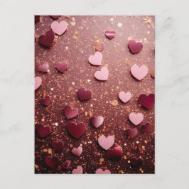 Cartão Postal pink hearts on a pink and golden glitter ground