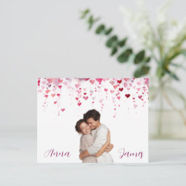 Cartão Postal Pink Hearts Valentine's Day Card Custom Photo