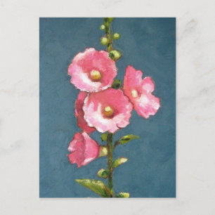 CARTÃO POSTAL PINK HOLLYHOCKS NO PASTEL ÓLEO