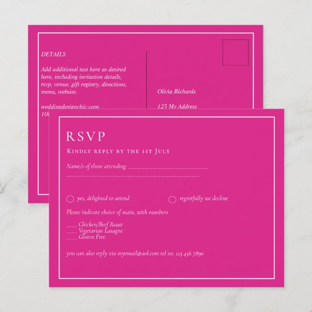 Cartão Postal PINK Modern Core Weding (Frente/Verso)