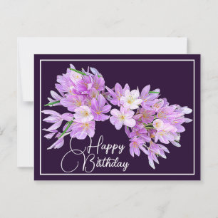 Cartão Postal Pink/Purple Crocus Purple Backdrop Feliz Aniversár