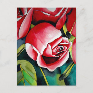 Cartão Postal Pink Rosebud aquarela pintura a cores flor