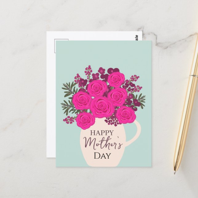 Cartão Postal Pink Roses Bouquet – Elegant Mother’s Day Floral  (Frente/Verso In Situ)