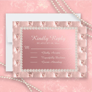 Cartão Postal Pink Satin Pearls Quinceañera RSVP Postcard