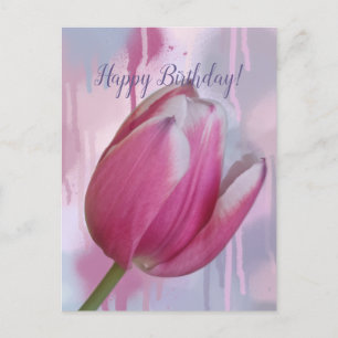 Cartão Postal Pink tulipa pingando fundo de tinta e texto person