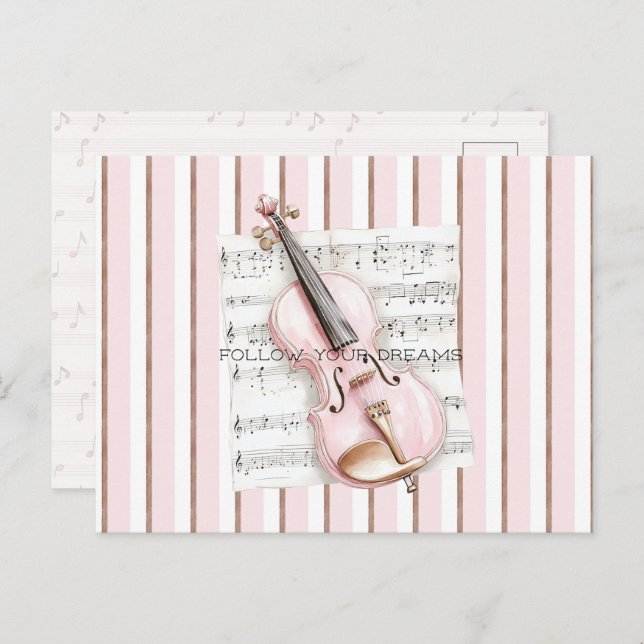 Cartão Postal Pink Violin Music Sheet (Frente/Verso)