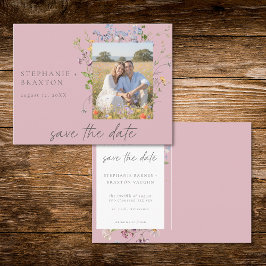 Cartão Postal Pink Wildflower Garden Elegant Photo Save the Date