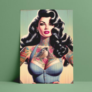 Cartão Postal Pino de Beleza Retro Tatuado