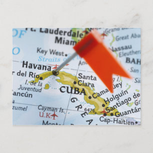 Cartão Postal Pino do mapa colocado em Havana, Cuba no mapa, clo