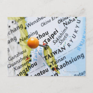 Cartão Postal Pino do mapa colocado em Taipé, Taiwan no mapa;