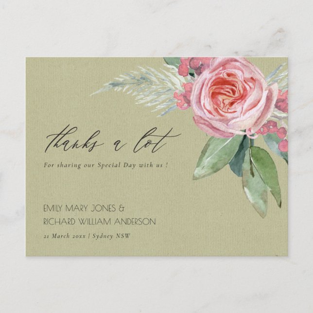 CARTÃO POSTAL PINTA DE ÁGUA FOLHA VERDE FLOR VERDE GRAVE OBRIGAD (Frente)