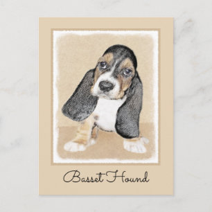 Cartão Postal Pintado de Cachorro Basset - Arte Cachorro Origina