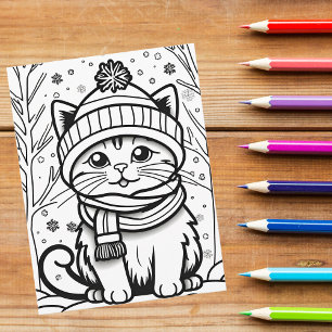 Cartão Postal Pinte Você Mesmo! Gatinho de Inverno