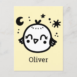 Cartão Postal Pintinho alegre - Arte da Linha de Pássaros Kawaii