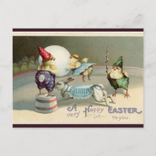 Cartão Postal Pintinho Vintage Gnome e Páscoa Bunny Circus