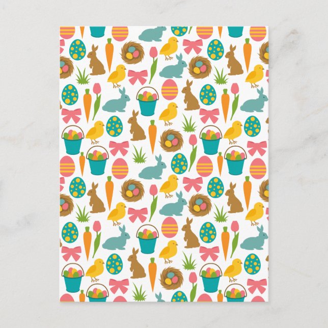 Cartão Postal Pintinhos de coelho de ovos de felz pascoa Patten (Frente)