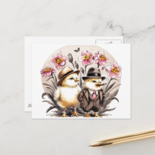 Cartão Postal Pintinhos engraçados de Páscoa de vinheta
