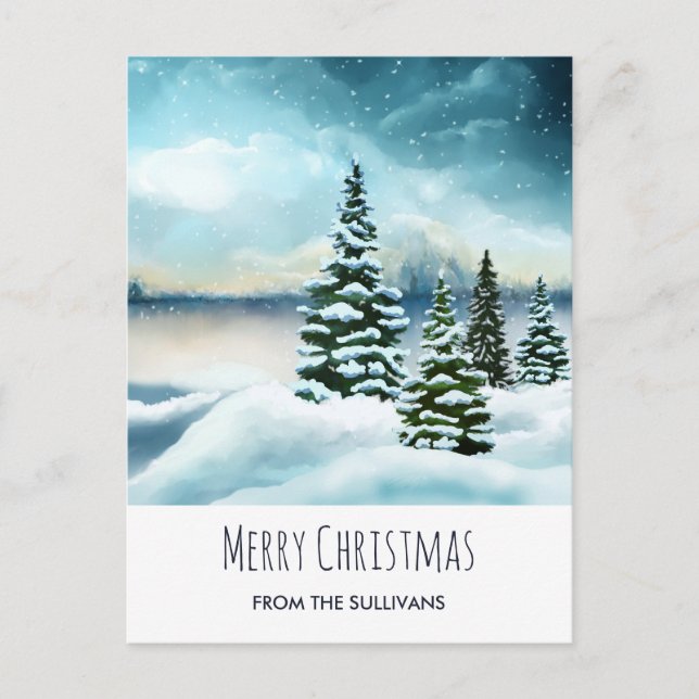 Cartão Postal Pintor Cênico Winter Wonderland Watercolor (Frente)