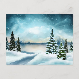 Cartão Postal Pintor Cênico Winter Wonderland Watercolor
