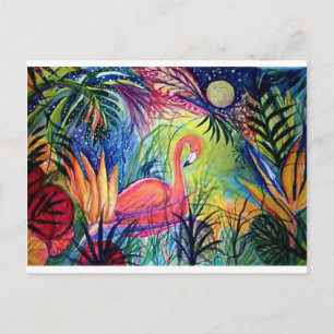 Cartão Postal Pintor de Aquarela Flamingo Sanibel, Rosa Rosa, Me
