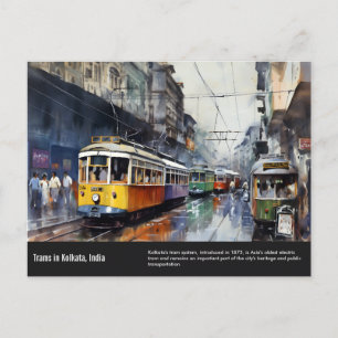 Cartão Postal Pintor de aquarela Kolkata Trams.