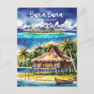 Cartão Postal Pintor De Aquarela Polinésia Francesa Bora Bora Bo