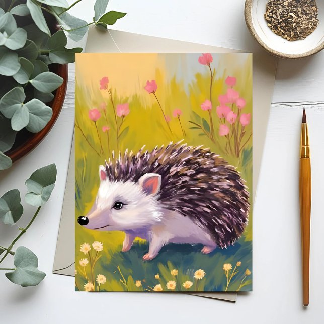 Cartão Postal Pintor de Campo Floral de Hedgehog (Criador carregado)