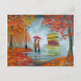 Cartão Postal Pintor de elétrico de guarda-chuva vermelho no out