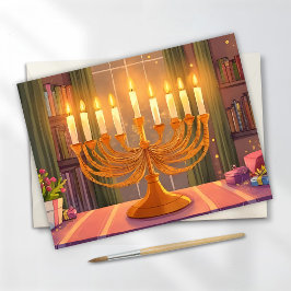 Cartão Postal Pintor de óleo das velas de Hanukkah Menorah