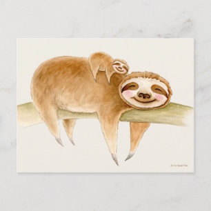 Cartão Postal Pintor de preguiça-branca e aquarela de bebê fof